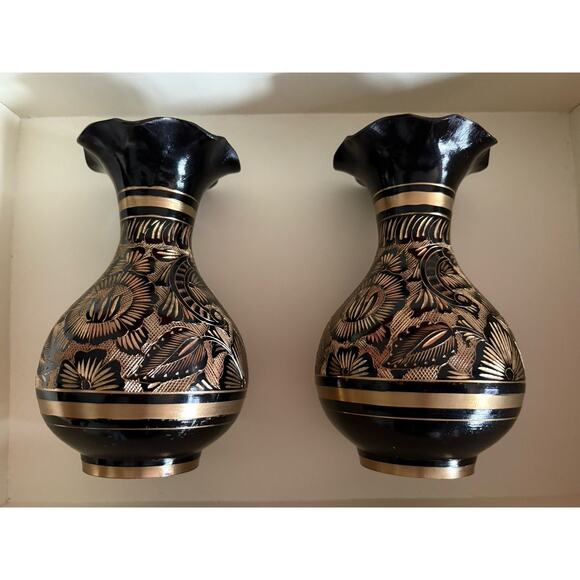 Pair of Vintage Bidiware Bud Vases, India - Perfect Christmas Party Hostess Gift - Picture 5 of 5